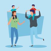 parents carrying sons on shoulders vector