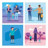 set scenes parents with sons avatar characters vector