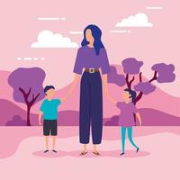 mother with sons in park nature vector