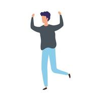 young man with hands up celebrating character icon vector