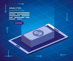 analysis data with smartphone and bills stack vector