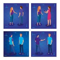 set scenes young people avatar character vector