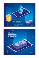 set analysis data poster with business icons vector