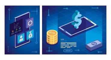 set analysis data poster with business icons vector