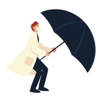 covid 19 virus protection and man doctor with mask and umbrella isolated vector design