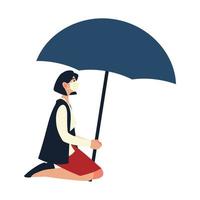 covid 19 virus and woman with mask and umbrella isolated vector design