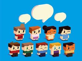 boys and girls characters cartoon talking speech bubbles, isometric style vector