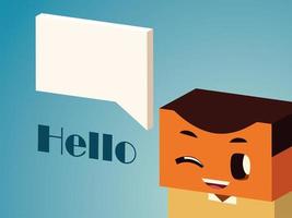 cute boy hello speech bubble portrait, isometric design vector