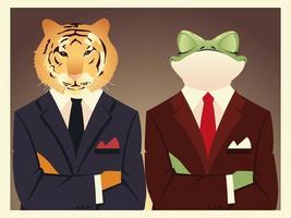 people art animals, lion and frog with suits portrait fashion clothes