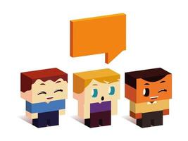 cute group little boys speech bubble cartoon, isometric style vector