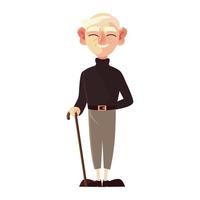 old man with walk stick, grandfather cartoon character senior vector