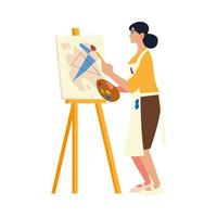 woman professional painter stand in front of easel vector
