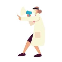 covid 19 virus protection and woman doctor with mask and megaphone vector design
