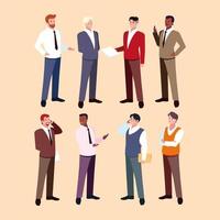 set of businessmen with various views, poses and gestures vector