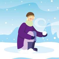 man with winter clothes in landscape with snowfall vector