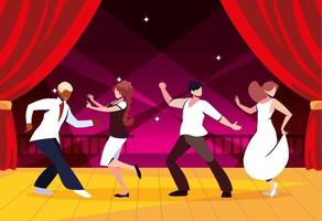 group of people on the dance floor, party, dancing club, music and nightlife vector