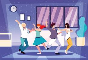 grupo de personas bailando en casa, fiesta, música y vida nocturna vector