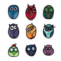 Owls hand drawn set vector