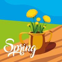 spring card with beautiful flowers in pot vector