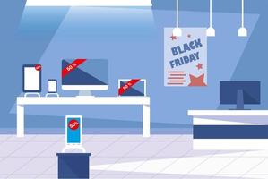 black friday promotional sale shopping banner with products and discount vector