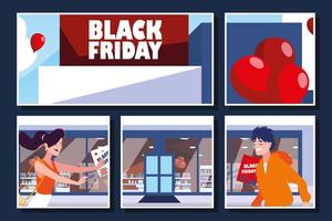 set of cards with people in day black friday vector