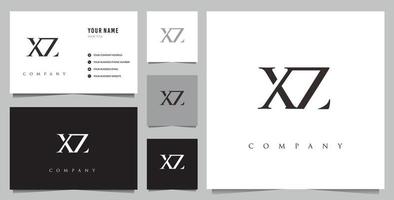 Initial XZ logo and business card vector