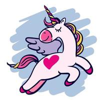 unicornio volador dibujado a mano con un corazón. vector