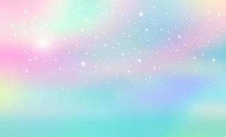 Fondo de fantasía de un cielo mágico en colores del arco iris y estrellas brillantes. vector