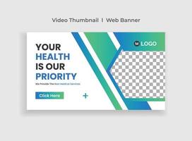 Medical Healthcare web banner template and video thumbnail. Hospital and clinic health service business promotion banner. Online marketing video cover for doctor and dentist. vector
