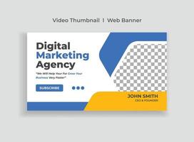 Video Thumbnail and Digital Business Marketing Social Media Banner Template. Corporate Digital Marketing Web Banner Template. Online marketing video cover for Business vector