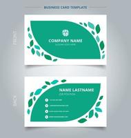 Creative business card and name card template graphic green leaves pattern on white background. vector