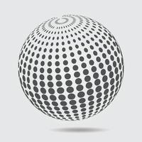 Patrón de semitono del logo de esfera 3d. elemento de diseño punteado círculo aislado sobre fondo blanco.