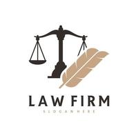 Plantilla de vector de logotipo de pluma de justicia, conceptos de diseño de logotipo de bufete de abogados creativos
