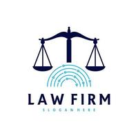 Plantilla de vector de logotipo de justicia tecnológica, conceptos de diseño de logotipo de bufete de abogados creativos