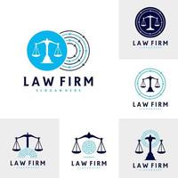 conjunto de plantilla de vector de logotipo de justicia tecnológica, conceptos de diseño de logotipo de bufete de abogados creativos