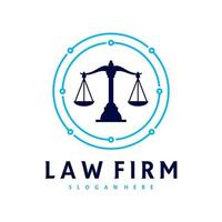 Plantilla de vector de logotipo de justicia tecnológica, conceptos de diseño de logotipo de bufete de abogados creativos