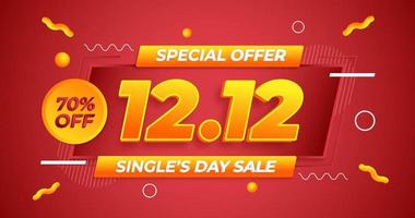 1212 single's day sale text, bold style discount background template vector