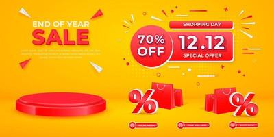 12.12 sale, end of year shopping day  template, sale and discount background or banner with podium vector