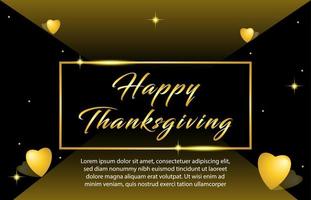 Happy Thanksgiving typography poster with golden text on the frame with love heart. vector