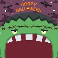 Halloween Character Design. With Frankenstein Character. Big Face and Open Mouth. In Gravefield vector