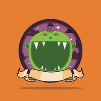 Vintage Monster Head Circle Label With Goblin Design. vector