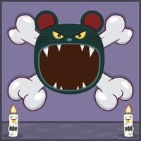 Halloween Character Design With Mouse Head. On Skull and Candles vector