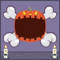 Halloween Character Design With Pumpkin Head. On Skull and Candles vector