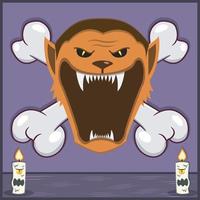 Halloween Character Design With Wolf Man Head. On Skull and Candles vector