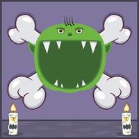 Halloween Character Design With Goblin Head. On Skull and Candles vector