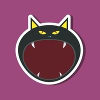 pegatinas de monstruos con gato negro de halloween. fondo morado. diseño plano. símbolos de halloween. vector