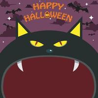 diseño de personajes de halloween. con personaje de gato negro. cara grande y boca abierta. en gravefield vector