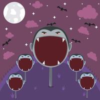 Dracula Character in Field and On Night. Vector And Illustration