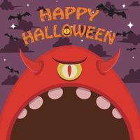 Halloween Character Design. With One Eye Monster Character. Big Face and Open Mouth. In Gravefield. vector