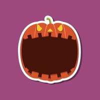 Monster stickers With Halloween Pumpkin. Purple Background. Flat design. Halloween symbols. vector